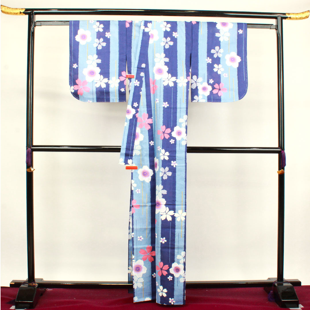 浴衣 しつけ糸付き 未使用品 桜 木綿 Sランク 単衣 身丈164cm 裄丈66cm グラデーション系 1118002892499