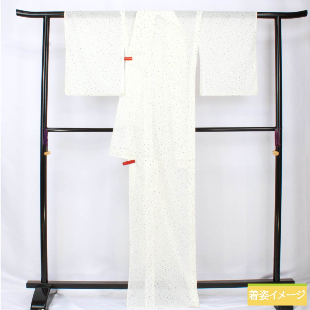 夏物 ポリエステル 小紋 身丈168cm 裄丈66cm ドット柄 洗える着物 絽 Aランク 白系 1132002263511