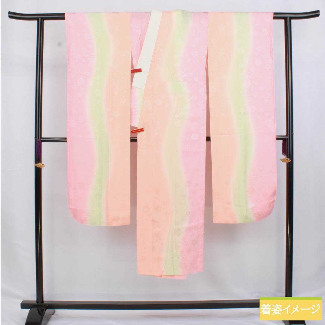 長襦袢 正絹 Sランク 身丈133cm 裄丈66cm 単衣 ボカシ染 桜 半衿付き グラデーション系 1129000732499
