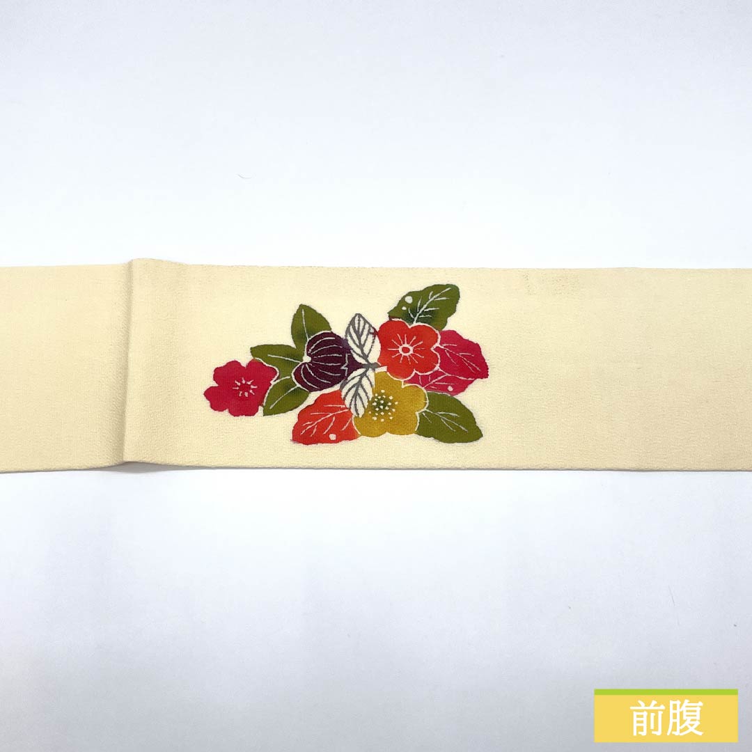 名古屋帯 正絹 Sランク 生成り色(きなりいろ) ちりめん地 京紅型 三越ちりめん 帯丈359cm ポイント柄 カジュアル クリーム系 1124009212315 名古屋仕立て