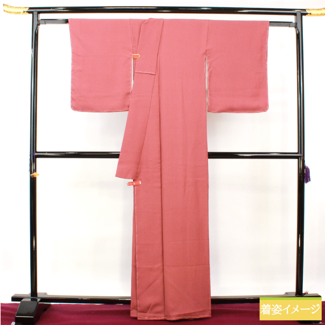 Plain color, pure silk, length 164cm, sleeve length 67.5cm, sappan color, plain color, one crest, chuin katabami, lined, A rank, red, 1114001303412