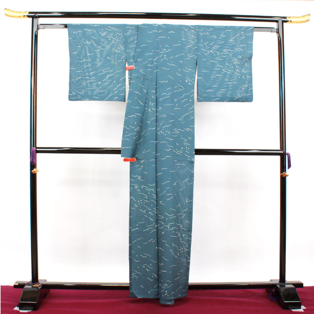 夏物 正絹 小紋 身丈161cm 裄丈65cm 熨斗目花色(のしめはないろ) 幾何学模様 絽 Sランク グレー系 1132001572422