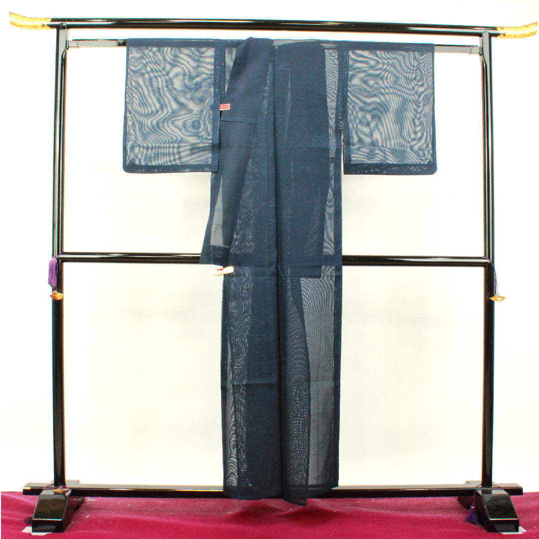 夏物 正絹 色無地 身丈155cm 裄丈65.5cm 濃紺色(のうこんいろ) 流水 紗 Sランク 紺系 1132000992318