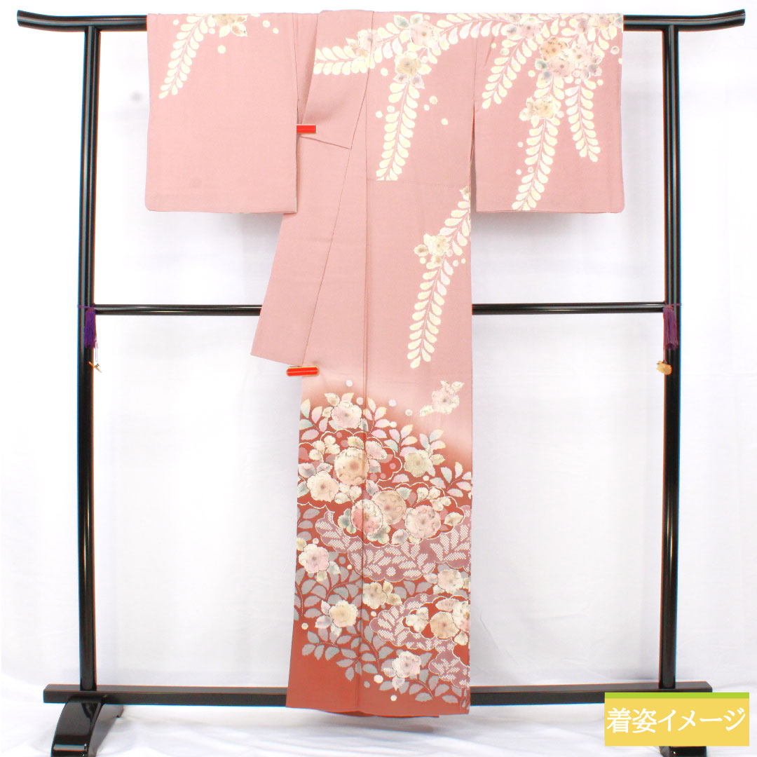 訪問着 正絹 袷 身丈157.5cm 裄丈66.5cm 紅鼠色(べにねずいろ) 辻ヶ花 桐屋翠山工房謹製 Aランク 紫系 1112005813320