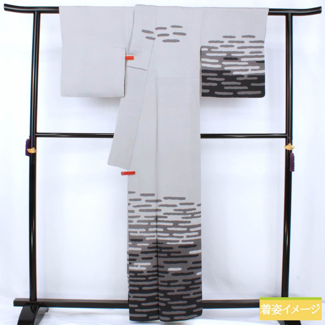 訪問着 正絹 Sランク 袷 身丈162cm 裄丈63cm 薄墨色(うすずみいろ) エ霞 三越 ちりめん地 グレー系 1112007582422