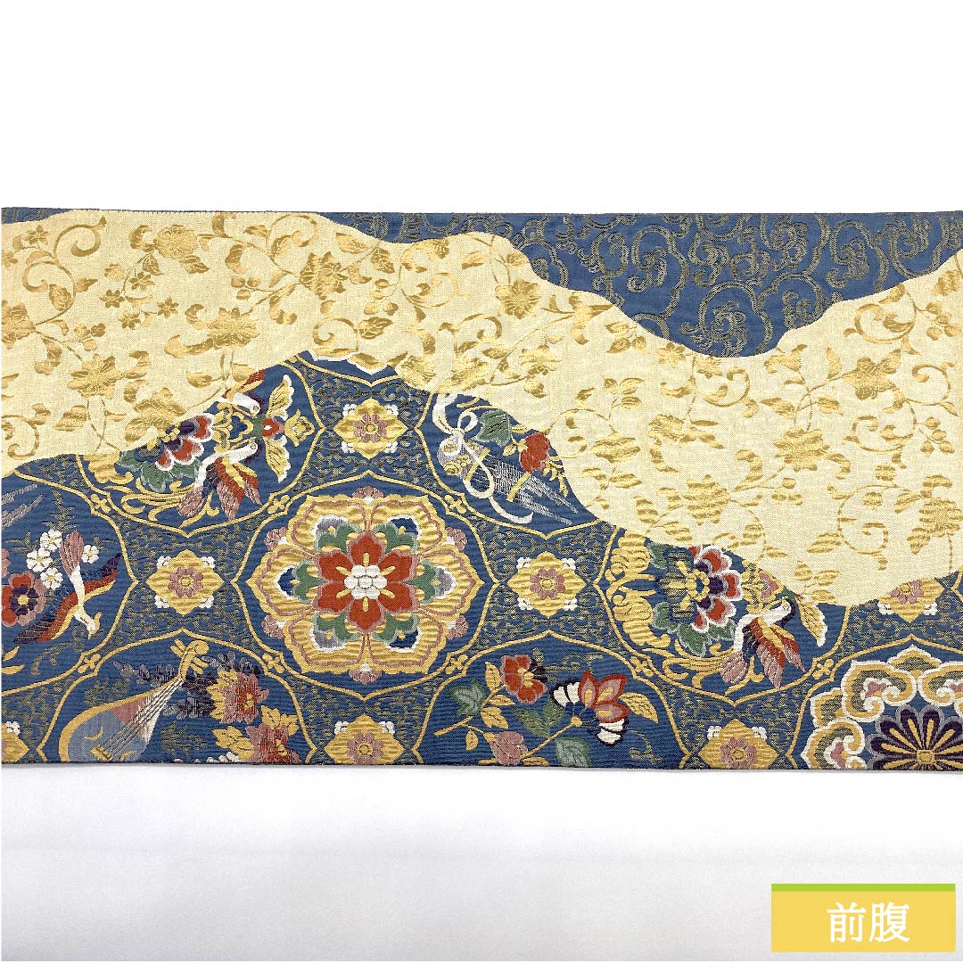 袋帯 裏色(うらいろ) 小木織物 華文 鳳凰 雅楽 帯丈424cm 正絹 Sランク 六通 フォーマル 青系 1123010612317