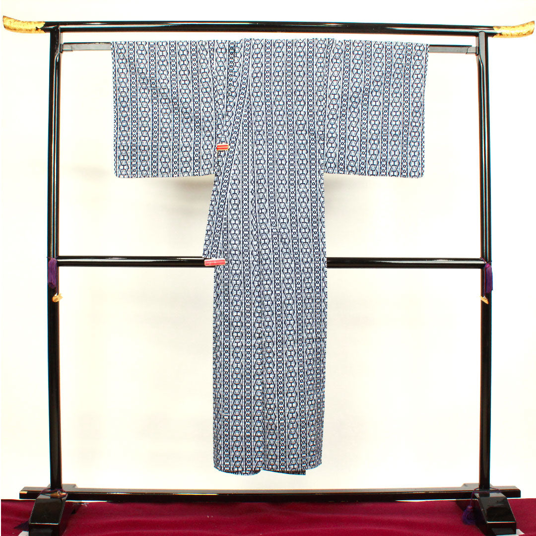 浴衣 男物 幾何学模様 木綿 Sランク 単衣 身丈146cm 裄丈70cm グレー系 1118001642122