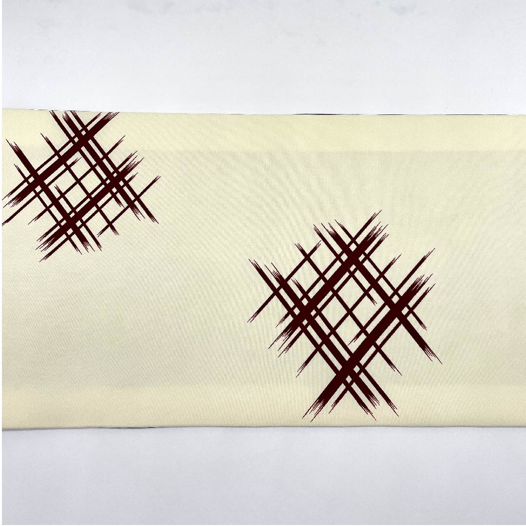 袋帯 白百合色(しらゆりいろ) 井筒割菱文様 帯丈446cm ポリエステル Aランク 全通 カジュアル クリーム系 1123007083315