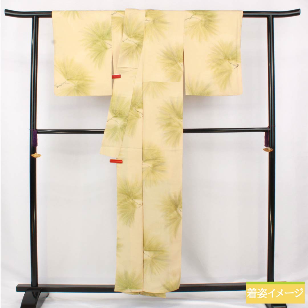 小紋 正絹 Sランク 身丈154.5cm 裄丈62cm 袷 東京白茶色(とうきょうしらちゃいろ) 京友禅 松葉 クリーム系 1115006592215