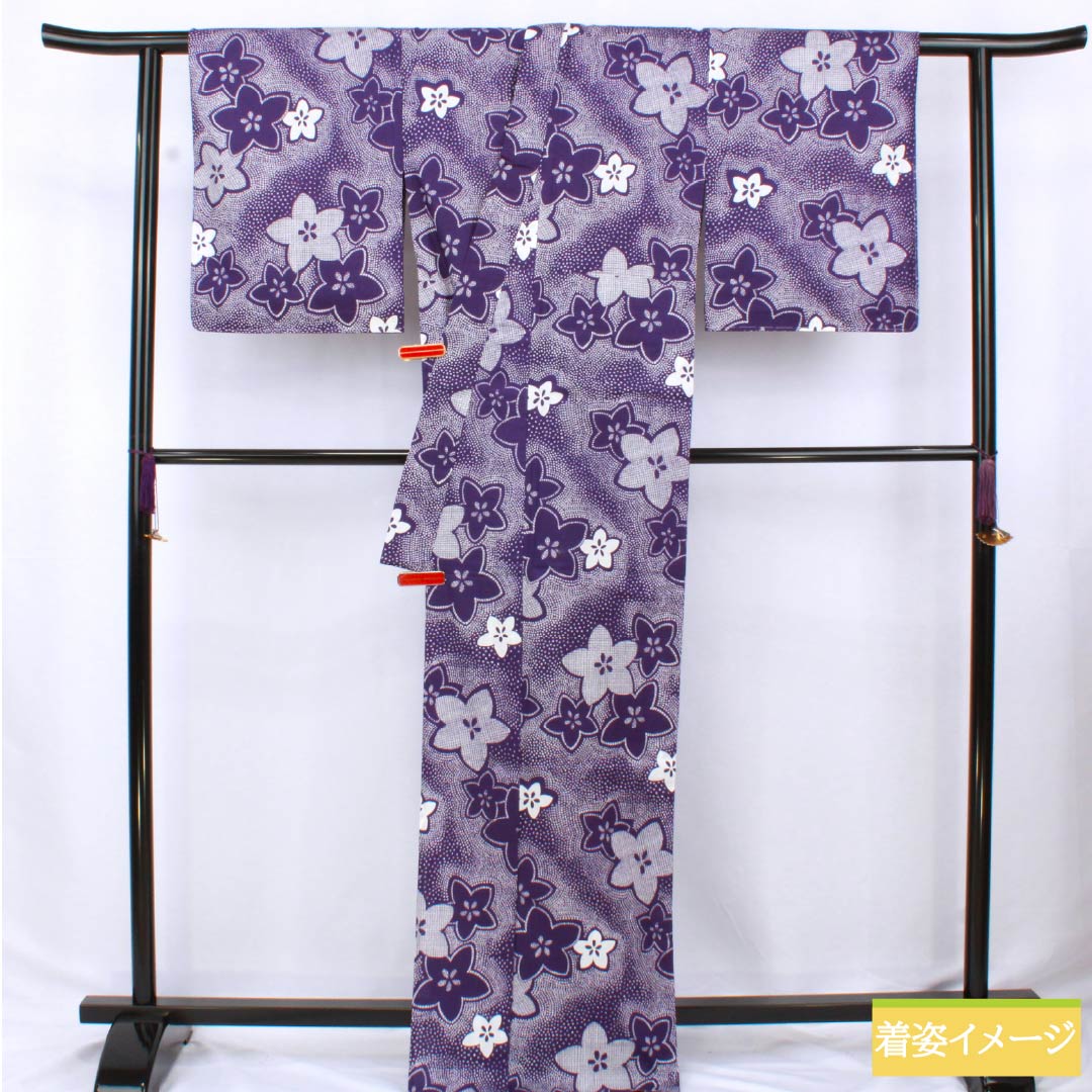 浴衣 木綿 身丈170cm 裄丈65.5cm Sランク 単衣 紫系 蒲萄紫色(ぶどうむらさきいろ) 桔梗 1118006372620