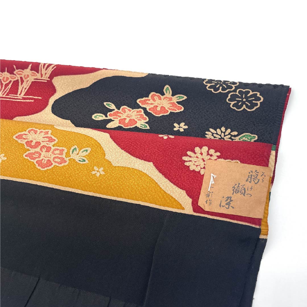 Obiage silk S rank semi-formal "kawarakeiro" (earthenware color) resist dye cloud pattern flowers length approx. 173cm width approx. 28.5cm beige color 1136002702925