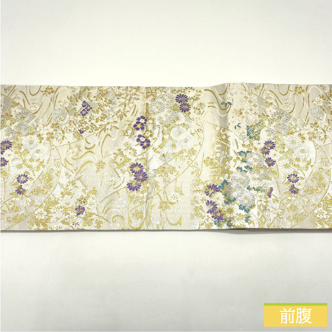 Fukuro Obi (Sash), Pure Silk, S-Rank, Nishijin-ori, Toyama Maki-e Design, Length 444cm, Six-Pass, Formal, Silver, Item Number 1123016982322