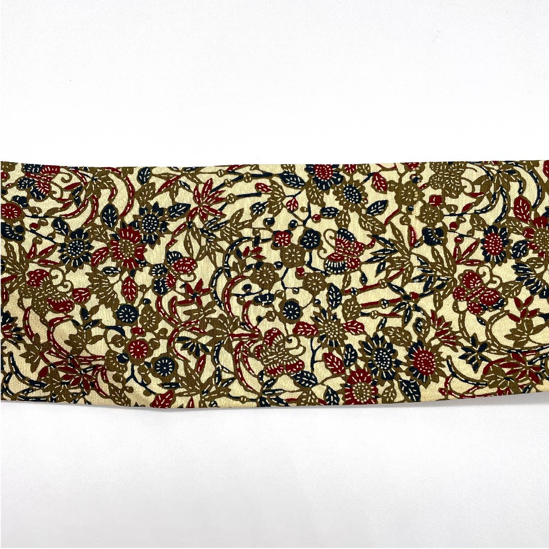 名古屋帯 麹色 花模様 蝶 型染 帯丈370cm 正絹 Sランク 全通 カジュアル クリーム系 1124003582315 名古屋仕立て