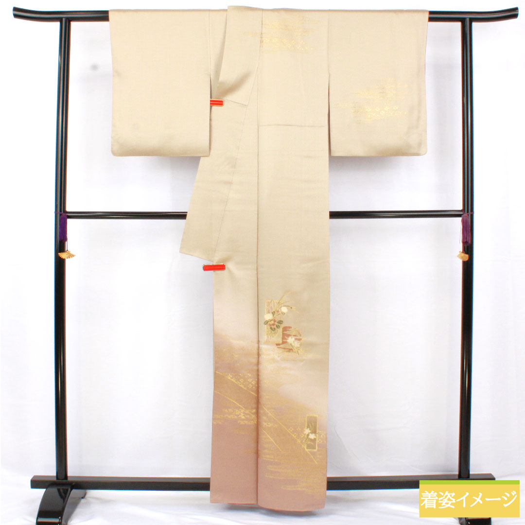 訪問着 正絹 袷 身丈161cm 裄丈61cm 白橡色(しろつるばみいろ) 京友禅 吉祥文様 Aランク グレー系 1112005913422