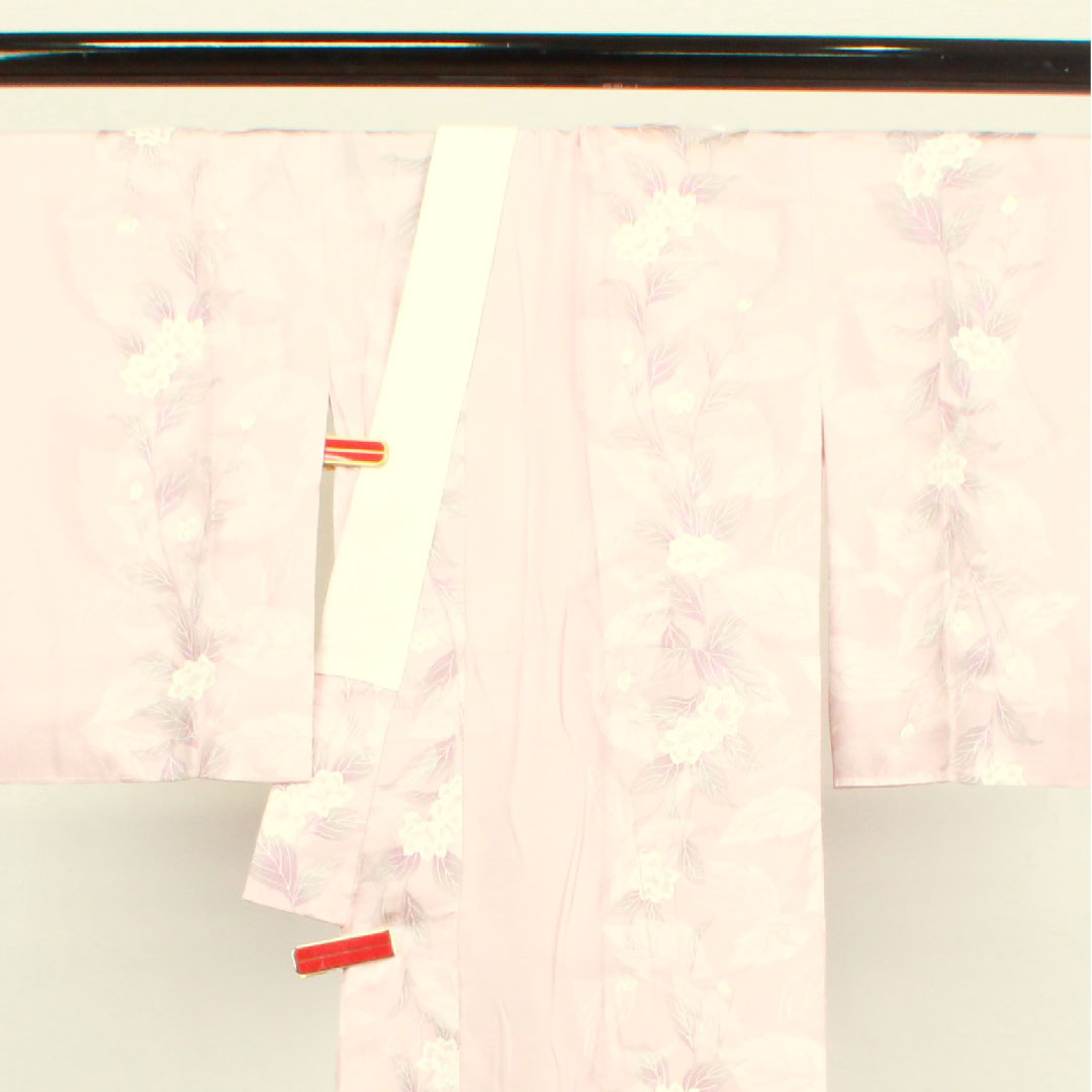 長襦袢 正絹 身丈122cm 裄丈64cm 袷 草花模様 Sランク ピンク系 1129000412113