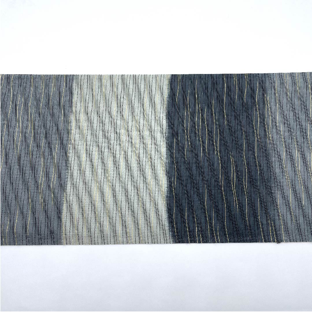 袋帯 黮色(つじみいろ) よろけ横段 変わり市松 帯丈464cm 正絹 Sランク 六通 カジュアル グラデーション系 1123008752499