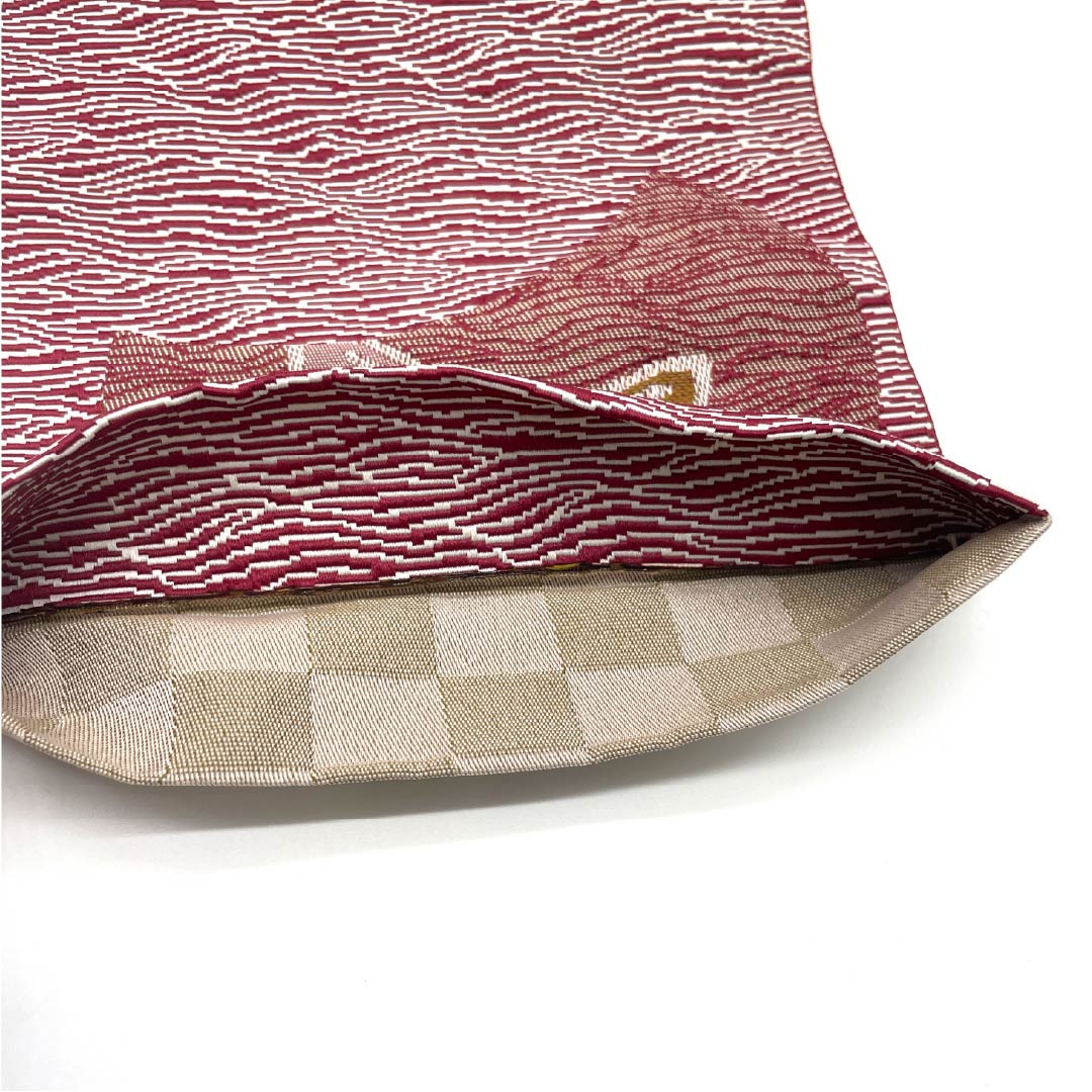 半幅帯 ポリエステル 帯丈400cm 臙脂色(えんじいろ) よろけ縞 ネコ 赤系 Sランク 1125001602412