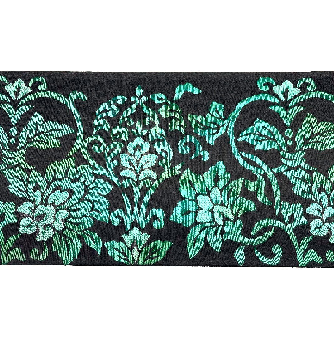 (未仕立)袋帯 黒色 花唐草 藤本隆士 螺鈿作家 帯丈466cm 正絹 NEWランク 六通 フォーマル 黒系 1123009051410