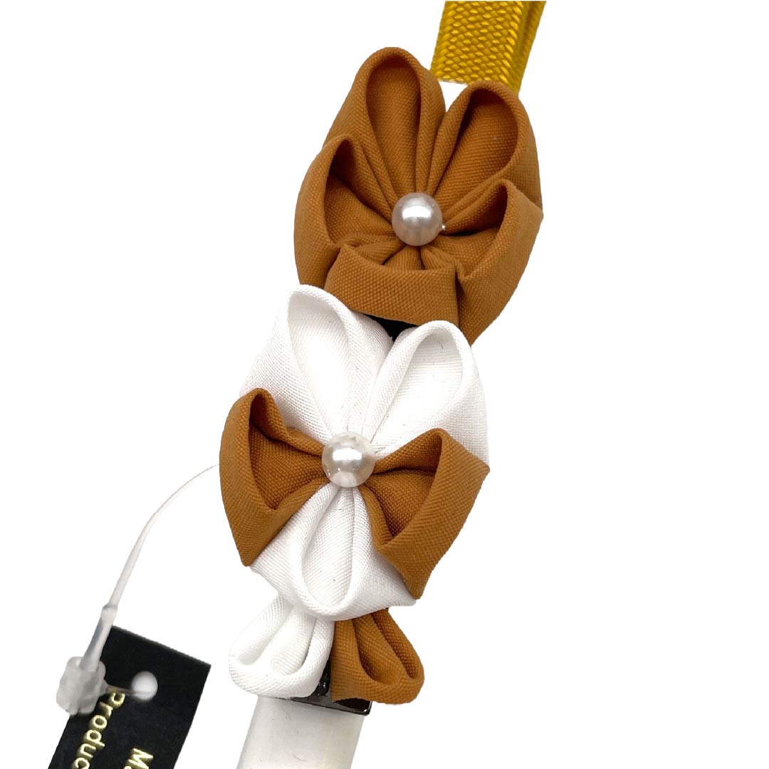 (新品)帯締め 正絹 NEWランク 三分紐 小麦色(こむぎいろ) 帯留め付き つまみ細工 日本製 長さ約135cm 幅約0.8cm カジュアル 茶系 1135006531314