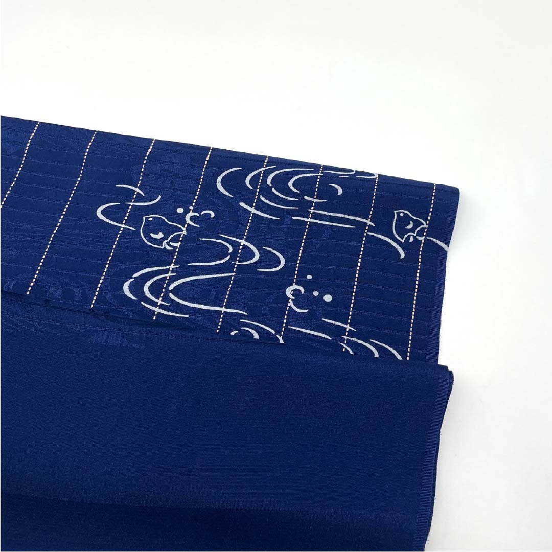 (新品)帯揚げ 正絹 セミフォーマル 夏物 千鳥 流水 古典柄 長さ約164cm 幅約28cm NEWランク 紺系 1136000861918