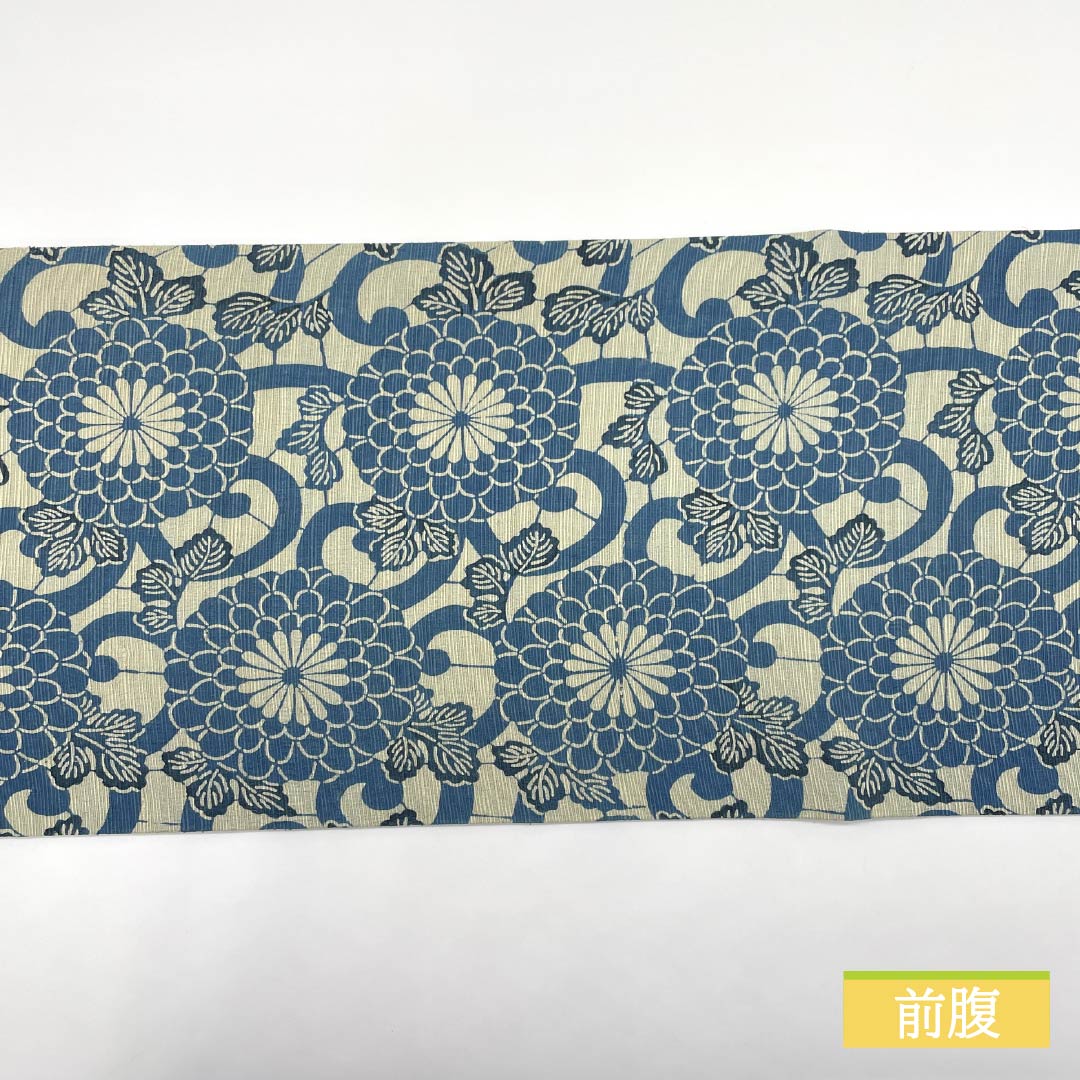 Nagoya obi, Rikyu white brown, stencil dyeing, chrysanthemum arabesque, plain pattern, obi length 362cm, pure silk, A rank, full length, casual, cream color, 1124007723315, open style