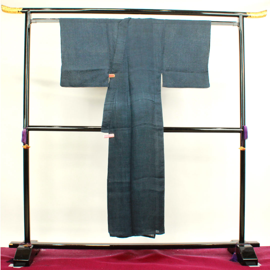 夏物 麻 男物 身丈145cm 裄丈67cm 濃紺色(のうこんいろ) 小千谷縮 紗 Bランク 紺系 1132000744118