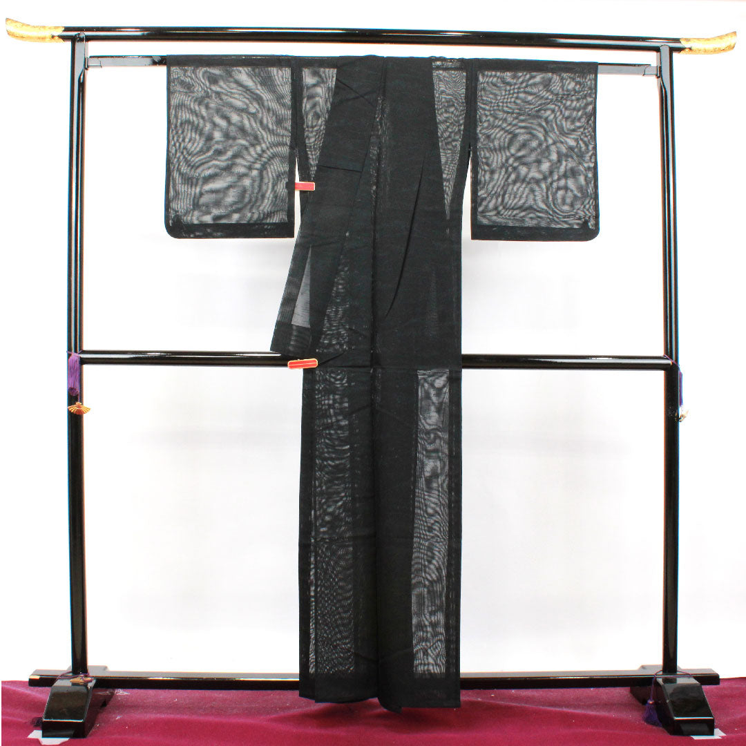 Summer item, pure silk, plain color, length 159cm, sleeve length 64.5cm, landscape pattern, gauze, S rank, black, 1132001292310