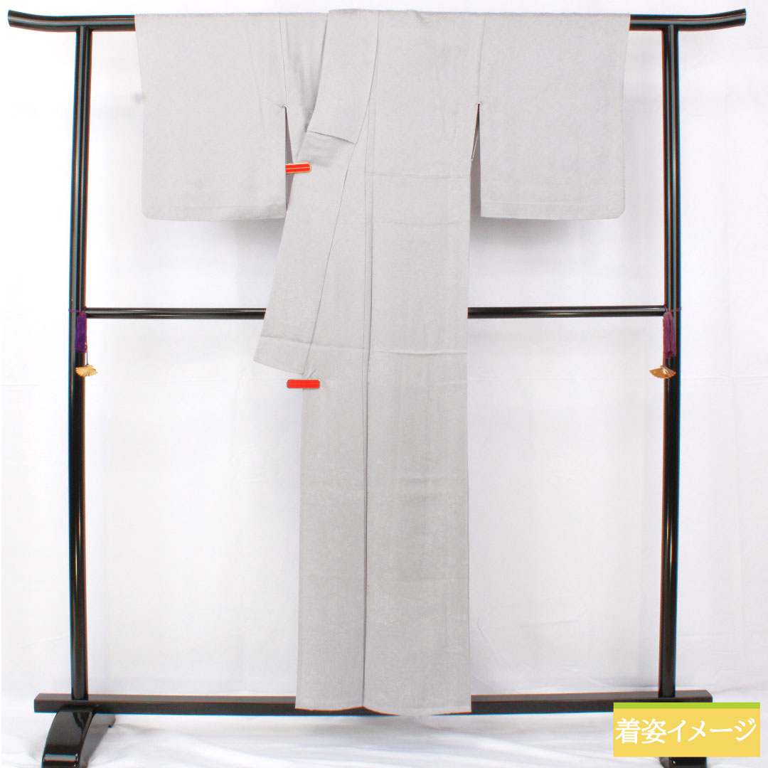 色無地 正絹 身丈155.5cm 裄丈64.5cm 月白色(げっぱくいろ) 一つ紋 蔦 単衣 Sランク グレー系 1114001552322