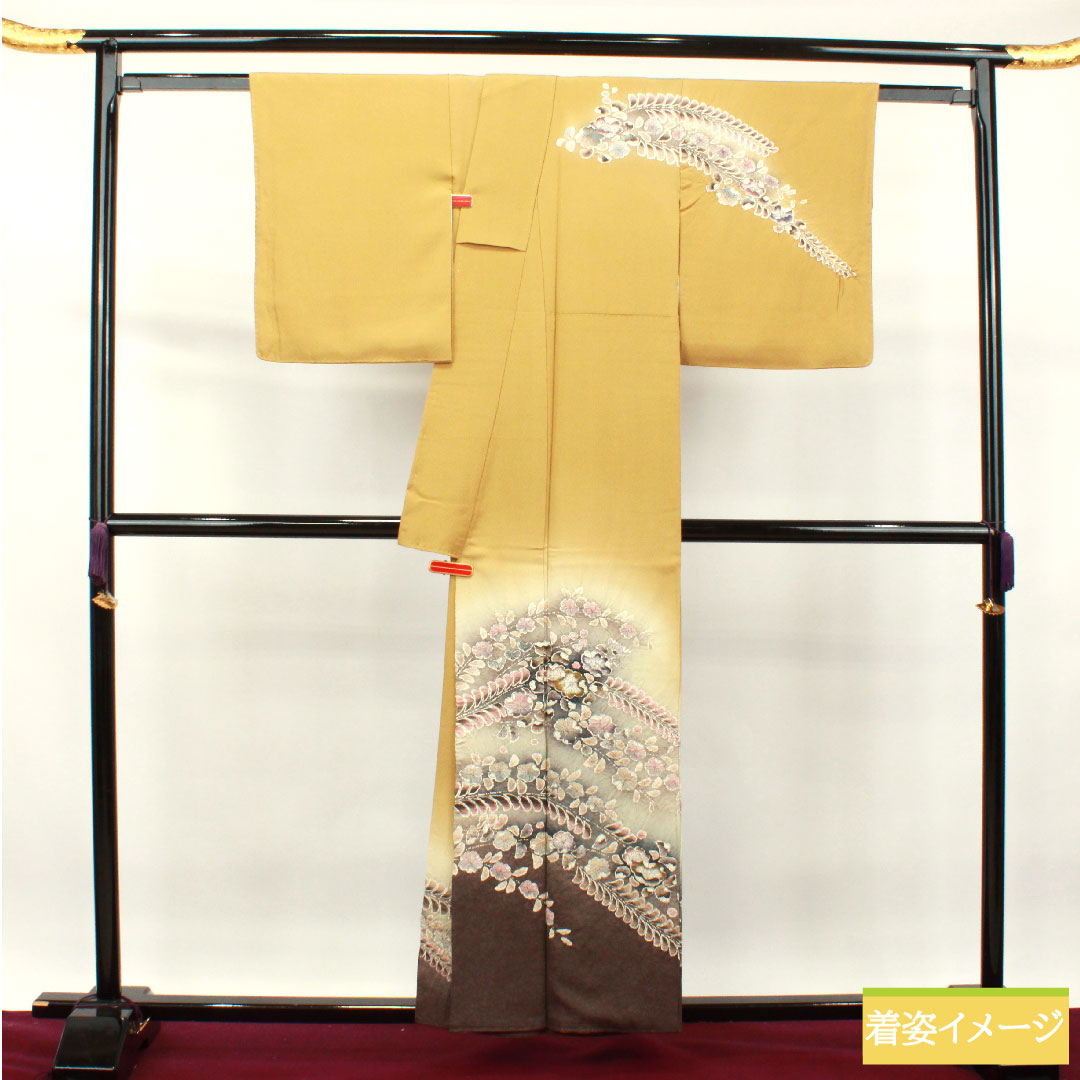 訪問着 正絹 袷 身丈157.5cm 裄丈63.5cm 楊梅色 辻ヶ花 Sランク ベージュ系 1112003512325
