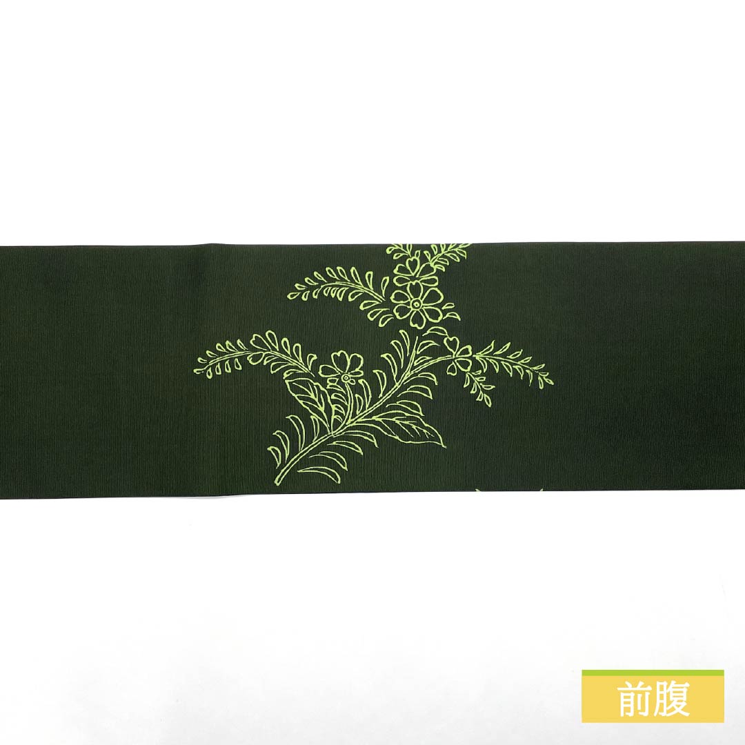 Nagoya obi, black oak color, dyed obi, salt-dyed obi, gold embroidery, obi length 356cm, pure silk, S rank, point pattern, casual, green, 1124007832319, Nagoya style