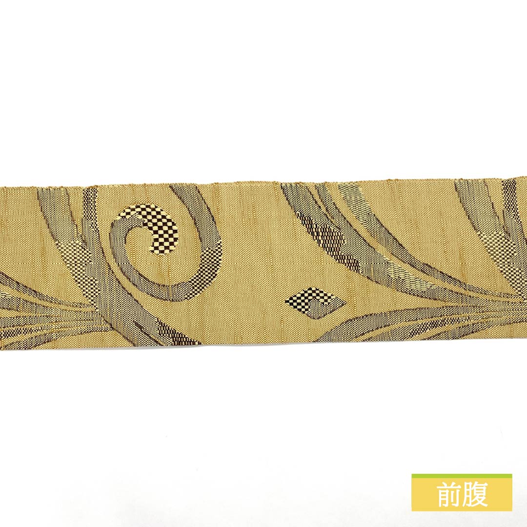 名古屋帯 麦藁色(むぎわらいろ) 抽象模様 帯丈361cm ポリエステル Sランク 六通 カジュアル 黄系 1124007562323 名古屋仕立て