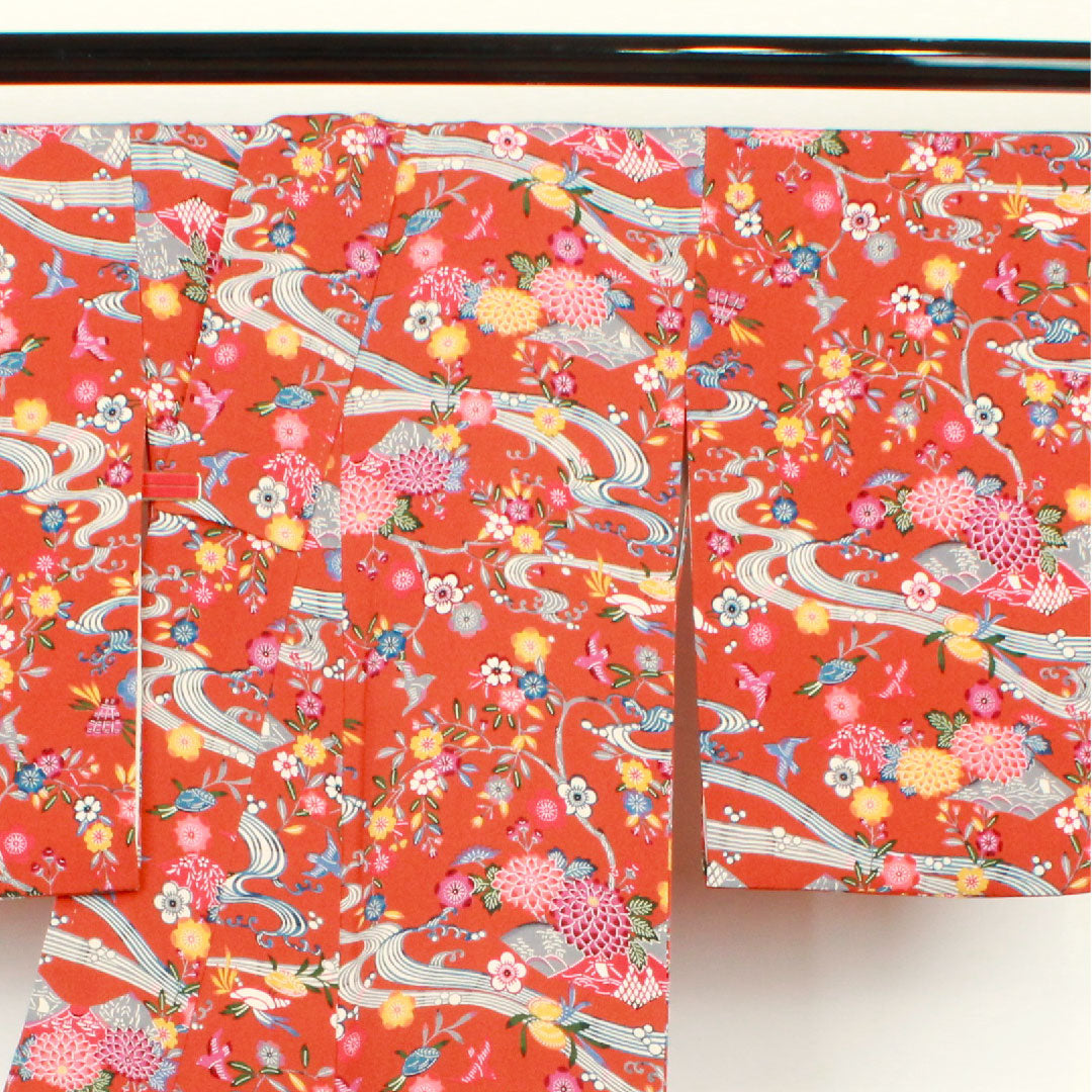 小紋 身丈157.5cm 裄丈64.5cm 袷 赭色 京紅型 草花模様 正絹 Sランク 茶系 1115002462314