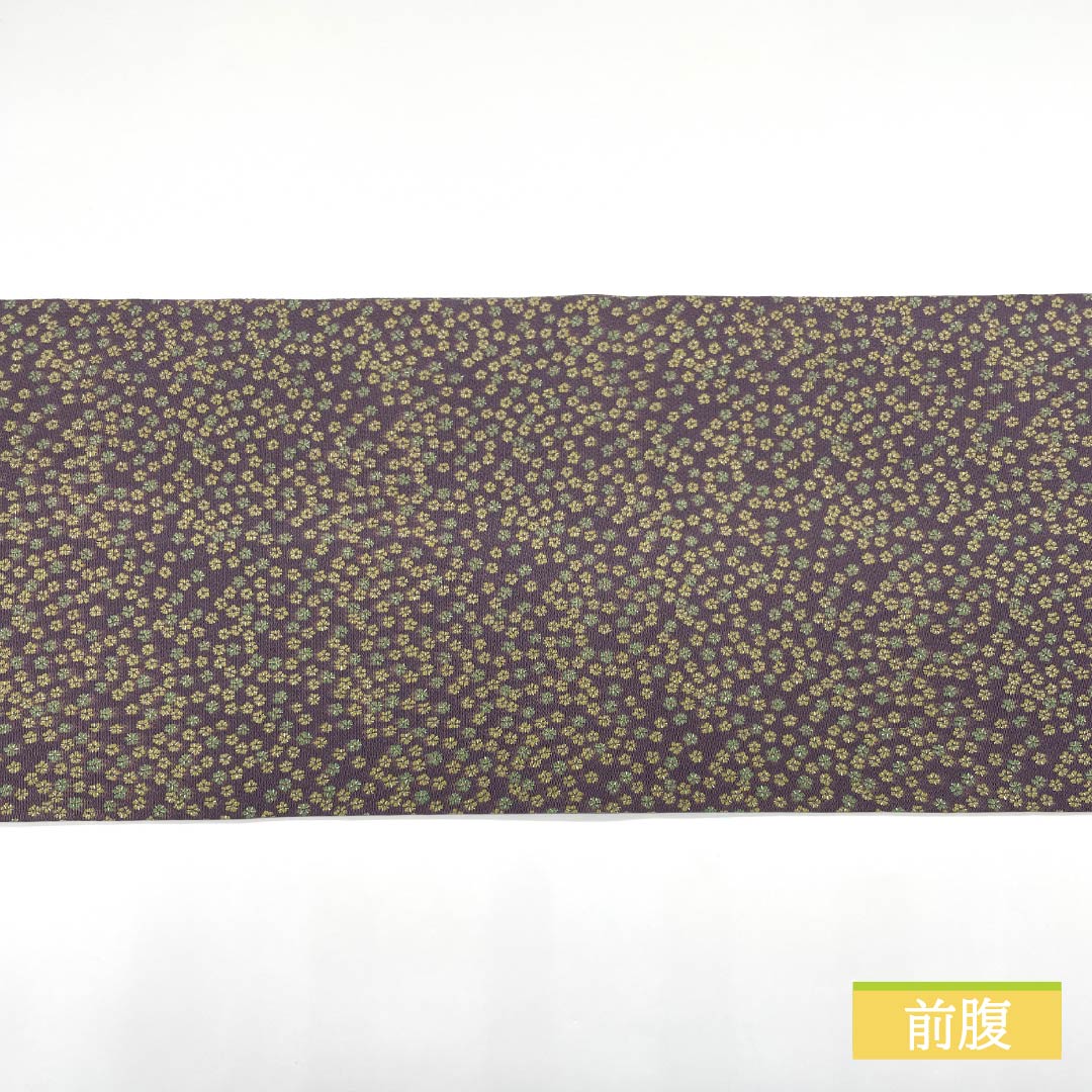 名古屋帯 滅紫色(けしむらさきいろ) 染め帯 ちりめん地 小花模様 帯丈354cm 正絹 Sランク 全通 カジュアル 紫系 1124008142320 開き仕立て