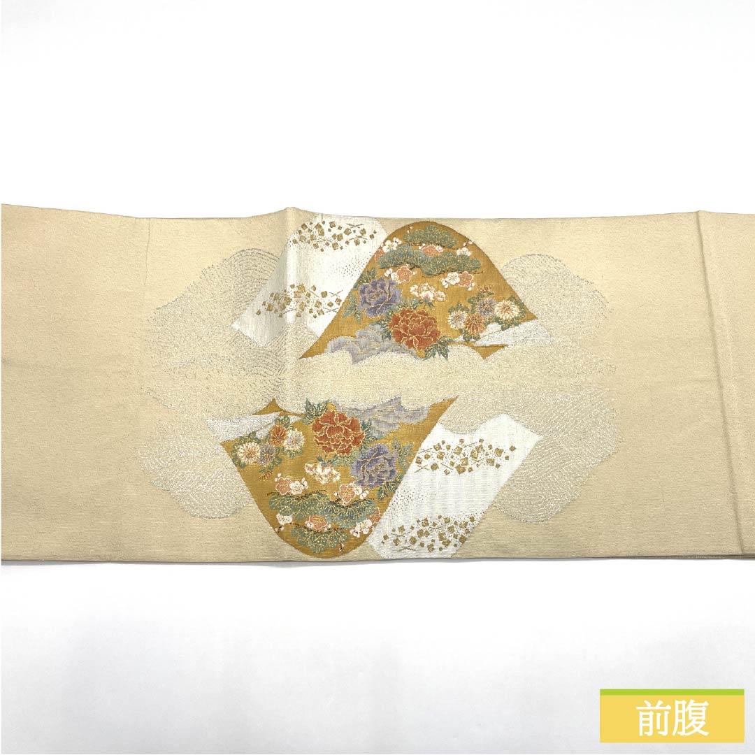 袋帯 正絹 Aランク 生成り色(きなりいろ) 綴れ織 留袖用 遠山 古典柄 帯丈448cm ポイント柄 フォーマル クリーム系 1123015313315