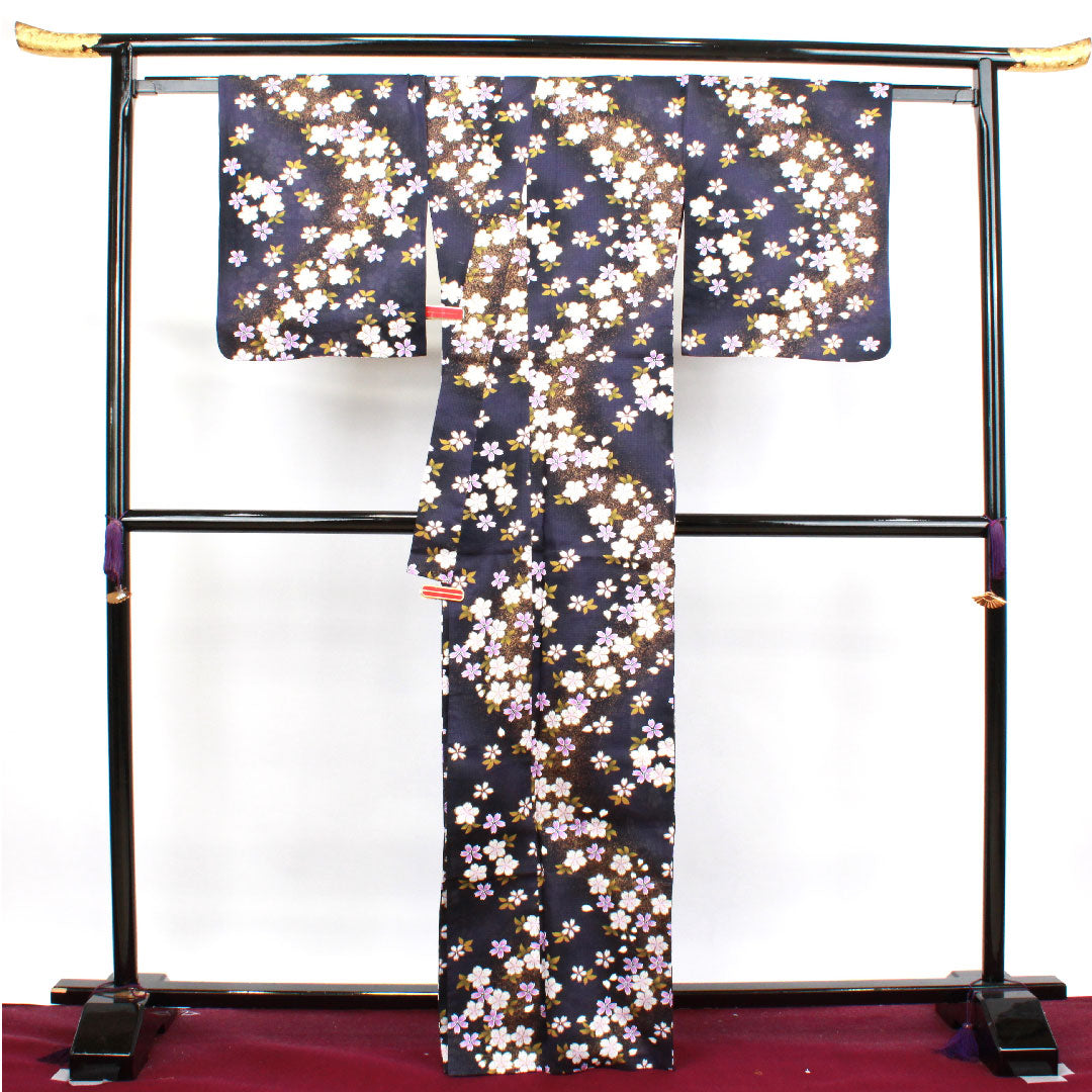 浴衣 褐色 桜 木綿 Sランク 単衣 身丈167cm 裄丈67cm 紫系 1118003552520