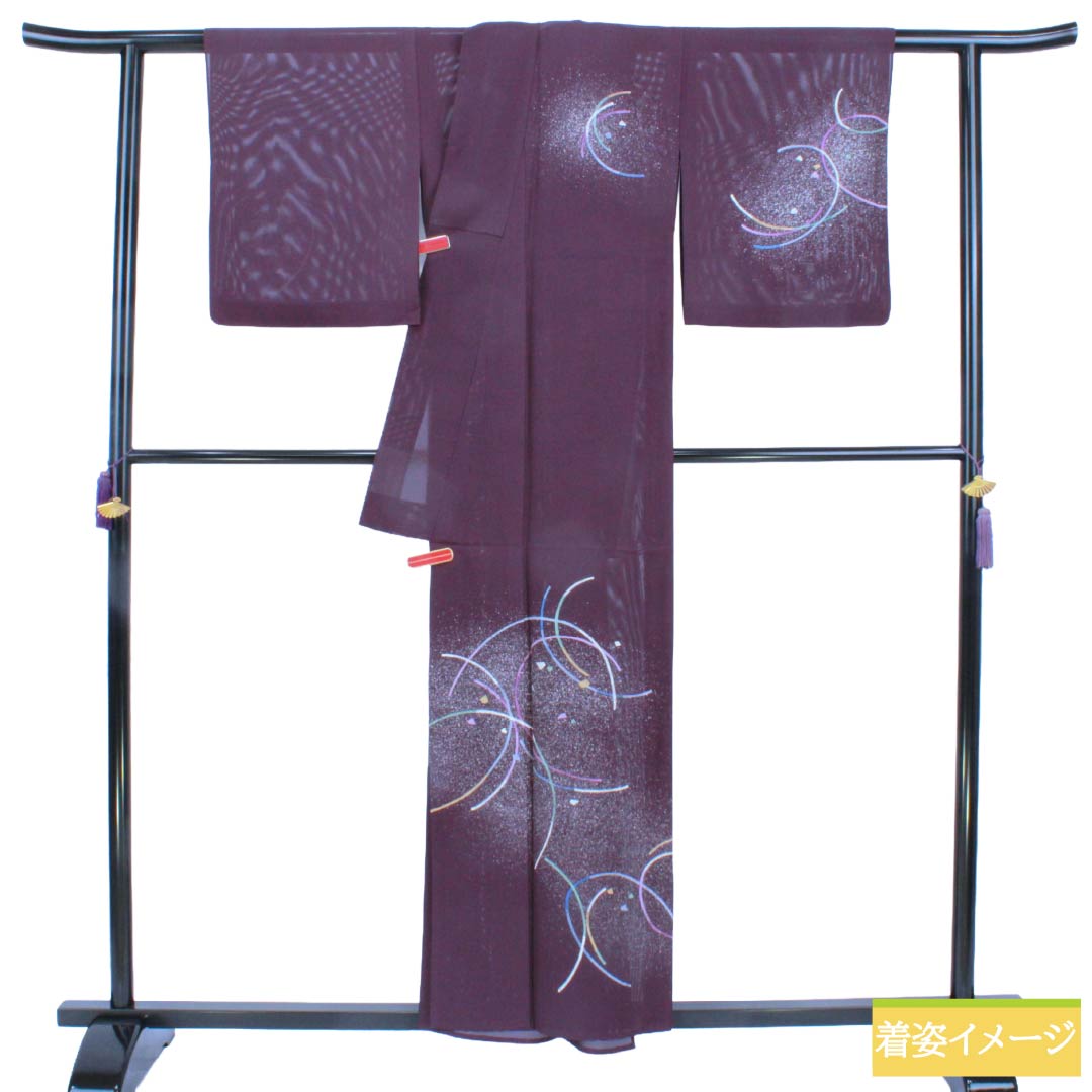 夏物 正絹 付下げ Aランク 身丈156.5cm 裄丈64cm 二人静色(ふたりしずかいろ) 抽象模様 絽 紫系 1132006513320