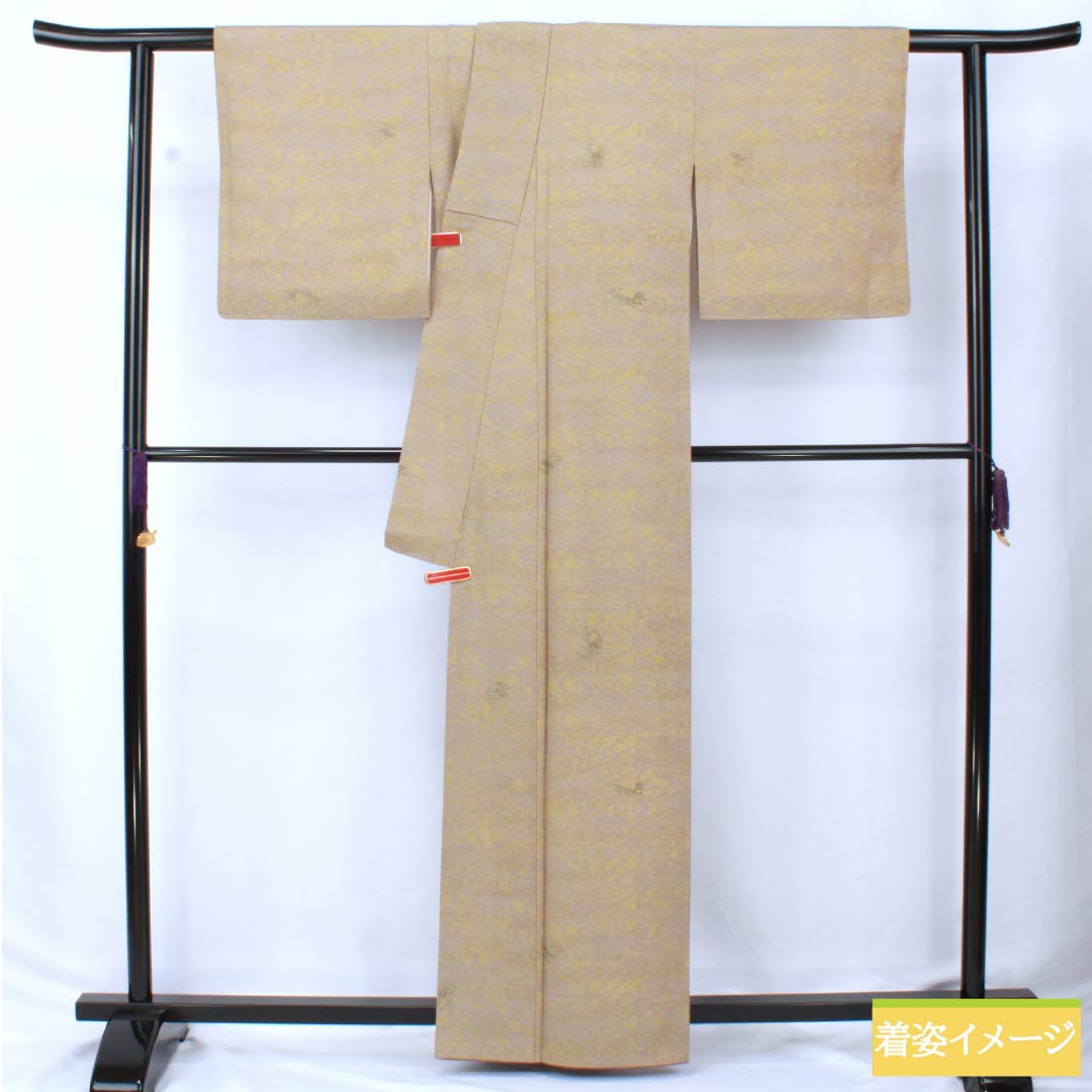 小紋 ポリエステル 身丈161cm 裄丈64.5cm 袷 鈍紫色(にぶむらさきいろ) 洗える着物 抽象模様 Sランク グレー系 1115005982422