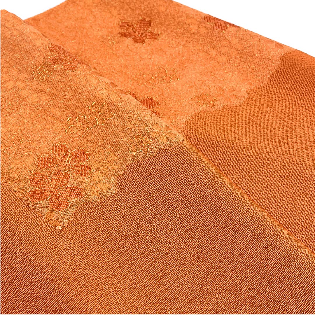 (New old stock) Obiage, pure silk, formal, pomegranate color, cherry blossom, new old stock, length 172cm, width 29.5cm, S rank, orange, 1136000242926