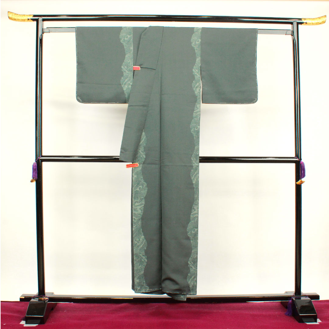 Homongi, lined, length 151cm, sleeve length 61.5cm, iron grey, flowing water, pure silk, A rank, gray, 1112002553222