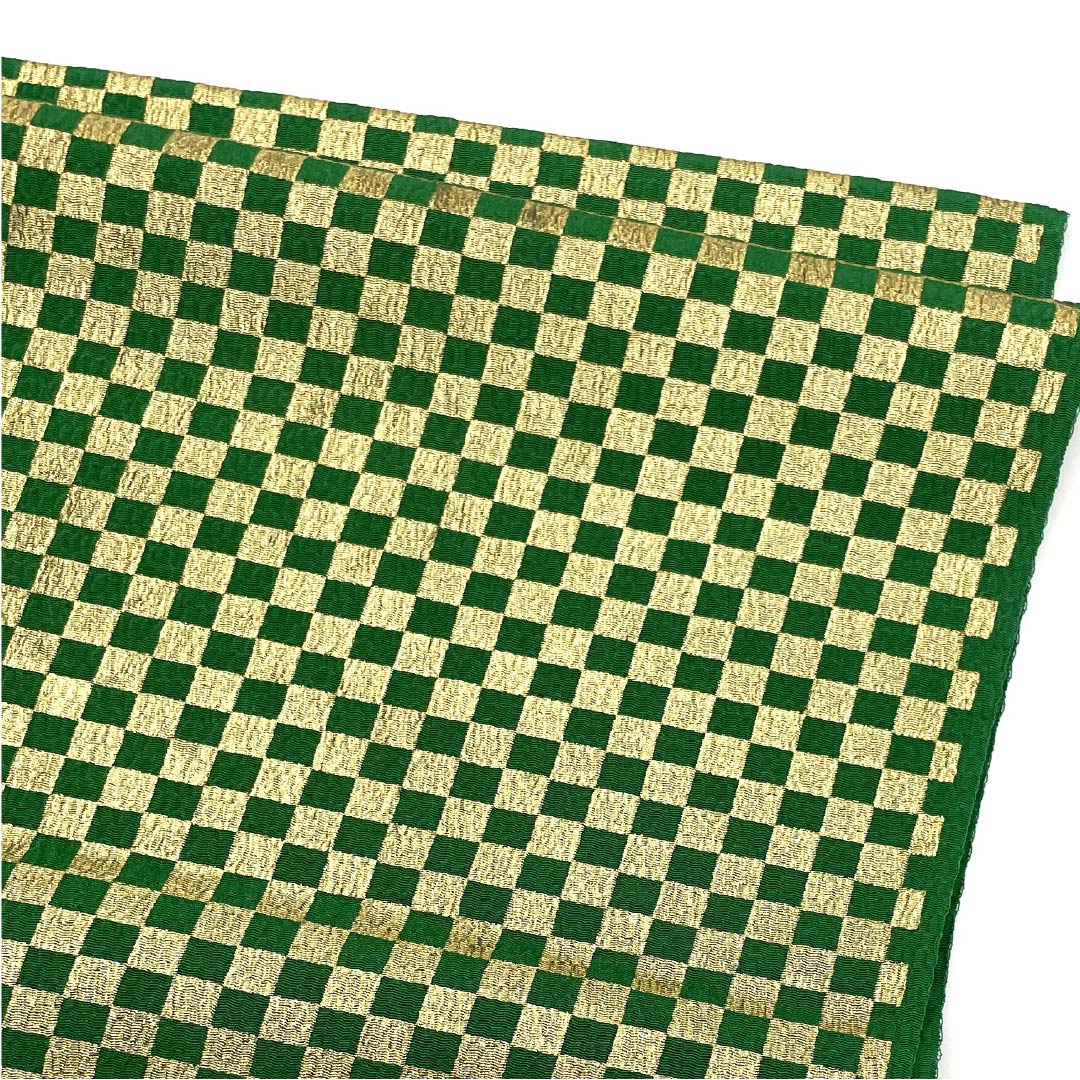 帯揚げ セミフォーマル 濃緑色(のうりょくいろ) 市松 振袖用 カジュアル 長さ約170cm 幅約28cm Sランク 緑系 1136000362919