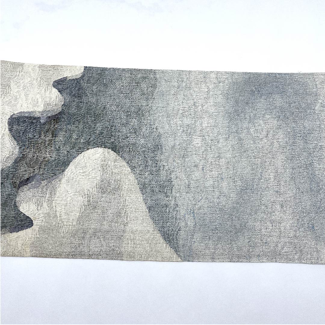 袋帯 銀白色色(ぎんはくしょくいろ) 夏帯 抽象模様 夏物 帯丈430cm 正絹 Bランク ポイント柄 カジュアル グラデーション系 1123007764399