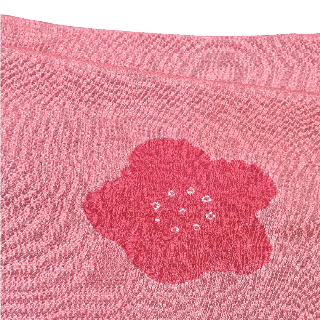 帯揚げ ちりめん カジュアル 中紅花色(なかのくれないいろ) 絞り 梅 花柄 長さ約164cm 幅約27cm Sランク ピンク系 1136000322913