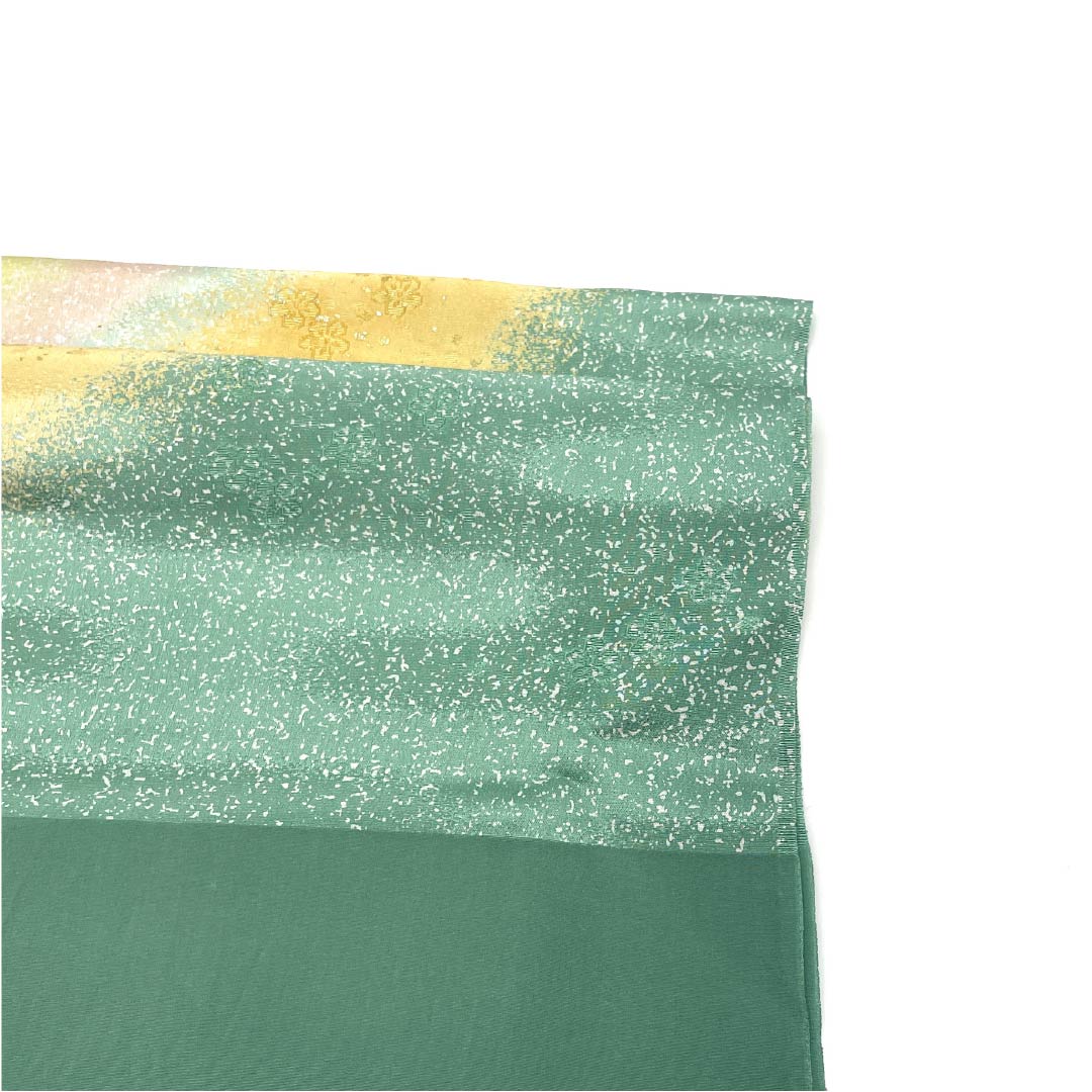 帯揚げ 正絹 セミフォーマル 岩緑青色(いわろくしょういろ) たたき染め風 グラデーション 花柄 長さ約176cm 幅約30cm Sランク 緑系 1136000632919