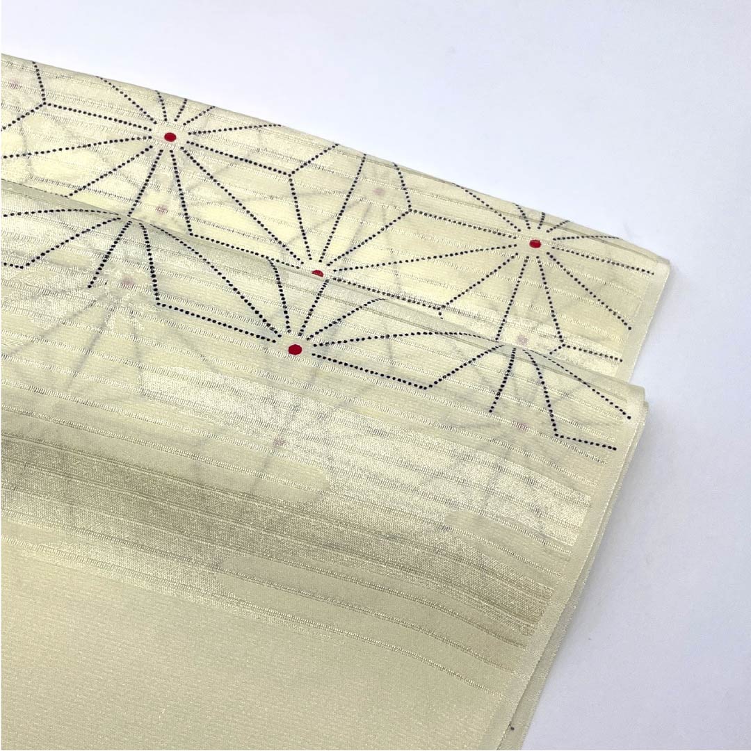 (新品)帯揚げ 正絹 セミフォーマル 魚子黄色(ぎょしこういろ) 夏物 麻の葉 古典柄 長さ約174cm 幅約29cm NEWランク クリーム系 1136000791915