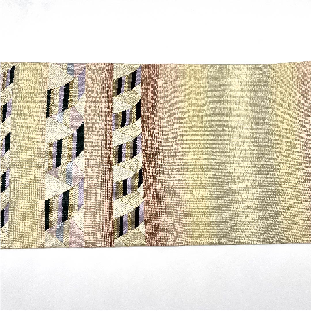 袋帯 生成り色(きなりいろ) 幾何学模様 爪掻つづれ 帯丈444cm 正絹 Sランク ポイント柄 フォーマル クリーム系 1123007772315