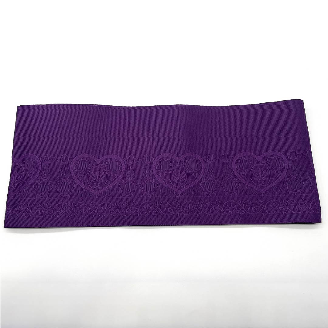 Ready-made obi, polyester, fake purple, heart and flower pattern, for yukata, S rank, purple, 1131000682920
