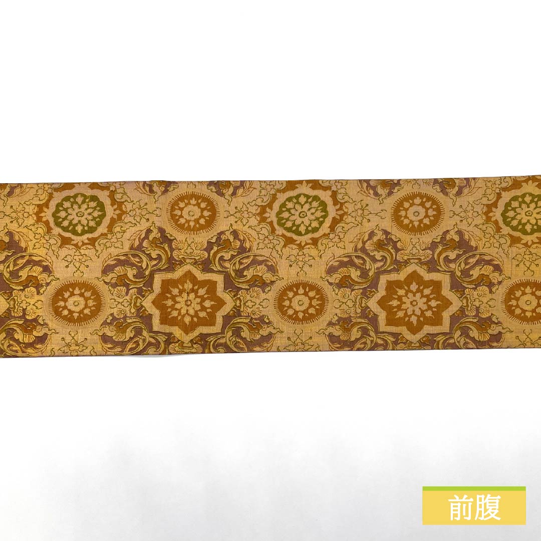 Nagoya obi, dyed obi, pongee fabric, floral pattern, obi length 380cm, pure silk, S rank, full length, casual, gold, 1124007822421, Nagoya style