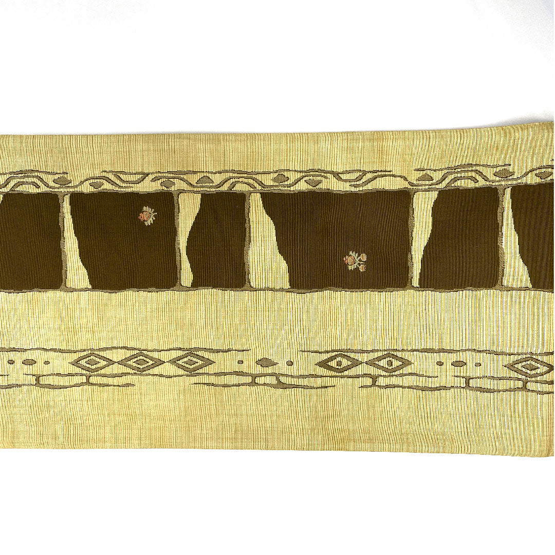 袋帯 抽象模様 帯丈422cm 正絹 Sランク 六通 カジュアル 黄系 1123004142323