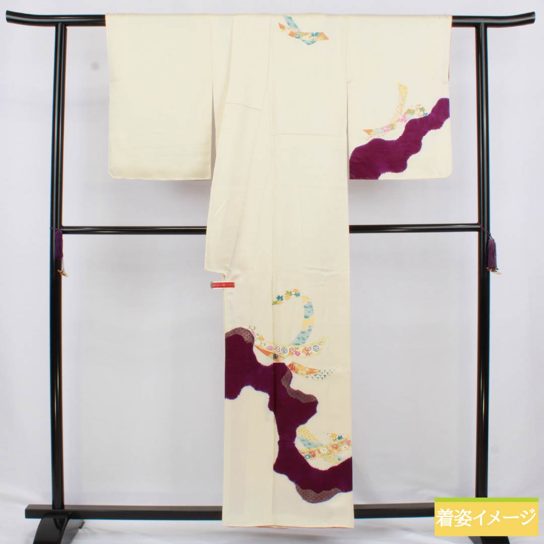 訪問着 正絹 Sランク 袷 身丈157cm 裄丈64cm 練色(ねりいろ) 京友禅 道長取り 吉祥文様 クリーム系 1112006282315