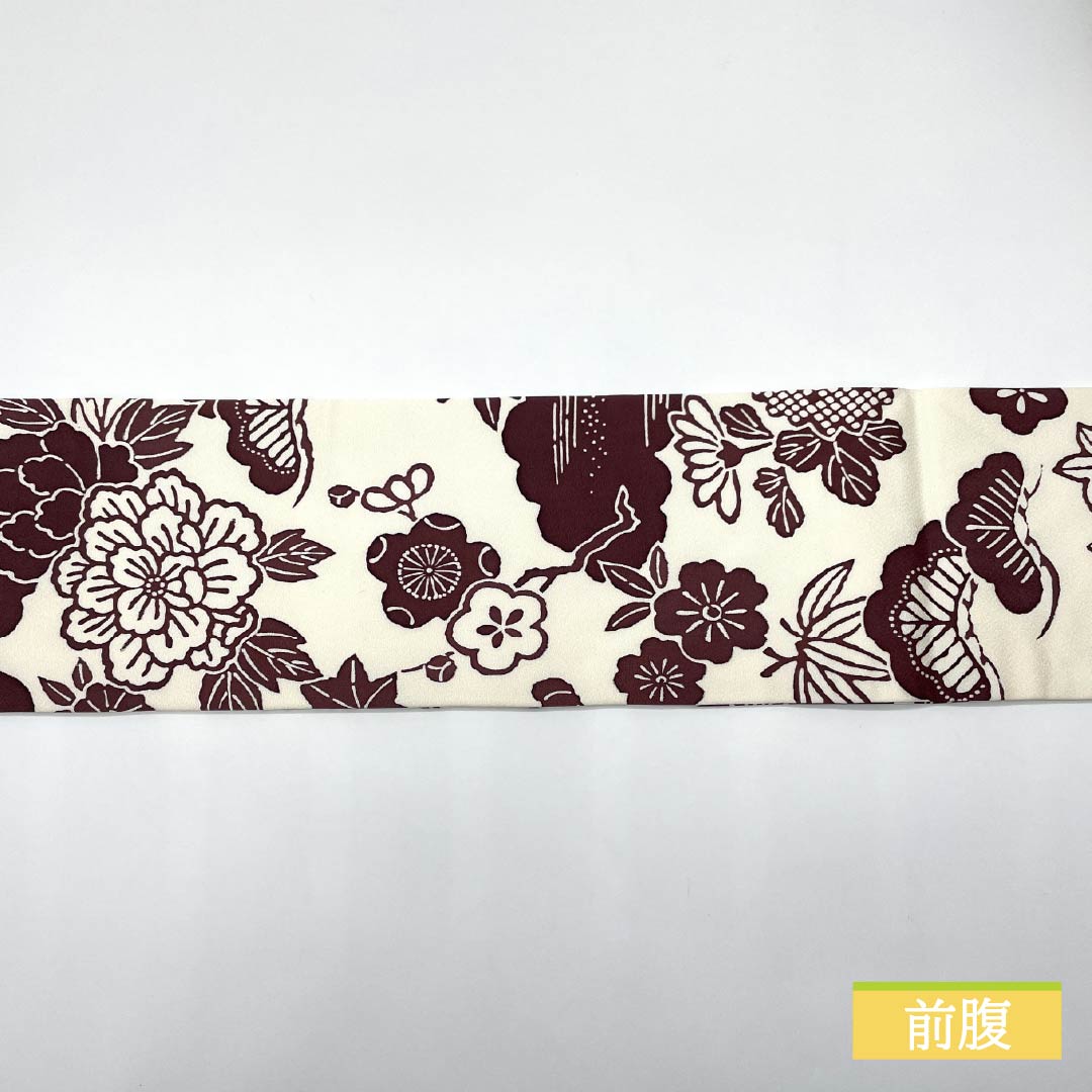 名古屋帯 乳白色色(にゅうはくしょくいろ) 京紅型 紅型調模様 梅 帯丈360cm 正絹 Sランク 全通 カジュアル 白系 1124006542311 名古屋仕立て